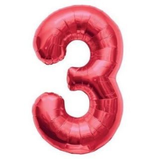 Number 3   Red Helium Foil Balloon   34 inch