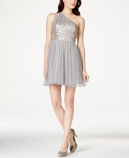 Speechless Juniors Sequined One Shoulder Fit and Flare Dress