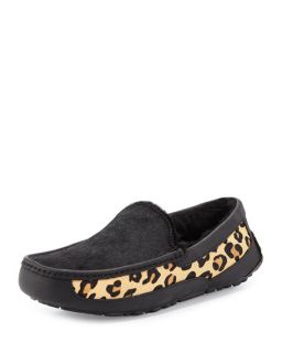 UGG Ascot Calf Hair Leopard Printed Slipper, Black