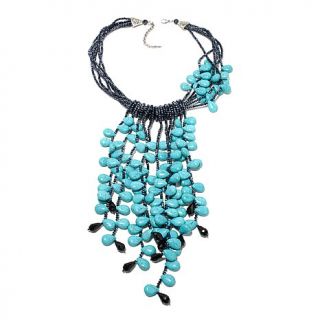 Rara Avis by Iris Apfel Navy Sparkle Bead and Turquoise Color Bead 22" Drape Ne   7578543