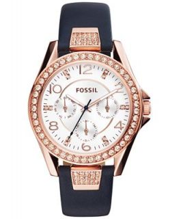 Fossil Womens Riley Navy Leather Strap Watch 38mm ES3887   Watches