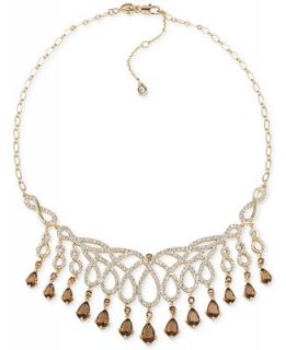 Carolee Gold Tone Openwork Brown Teardrop Statement Necklace   Jewelry