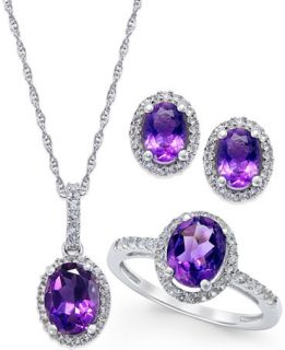 Amethyst and White Topaz Earring, Ring, and Pendant Set in Sterling