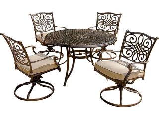 Hanover TRADITIONS5PCSW Traditions 5 Piece Outdoor Dining Set with Four Swivel Rocker Chairs and 48" Round Table