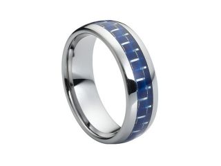 Tungsten Carbide High Polish with Blue Carbon Fiber Inlay 8mm Wedding Band Ring