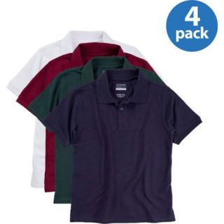 George Boys School Uniforms Approved Short Sleeve Pique Polo Shirts, 4 Pack Value Bundle