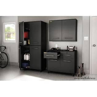 South Shore  Karbon Collection Base Storage Cabinet in Pure Black and
