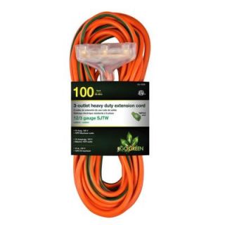 Go Green Power 100 ft. 3 Outlet 12/3 Heavy Duty Extension Cord   Orange GG 15200
