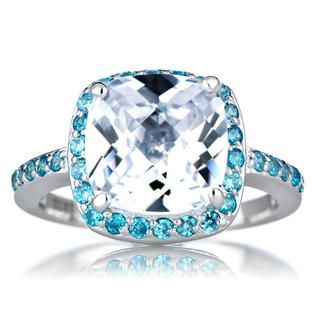 Emitations Marinas Cubic Zirconia Cushion Cut Engagement Ring   Blue