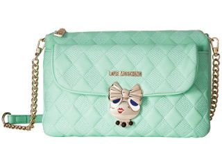 LOVE Moschino Updated Small Quilted Crossbody Bag with Love Girl Clasp Mint