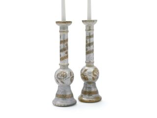 Go Home Pair Of Pearl Antique Candleholders