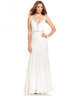 Adrianna Papell Embellished Pleat Panel Mermaid Gown   Dresses   Women