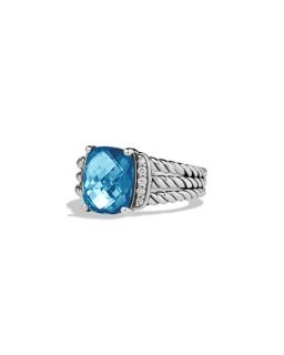 David Yurman Petite Wheaton Ring with Hampton Blue Topaz and Diamonds