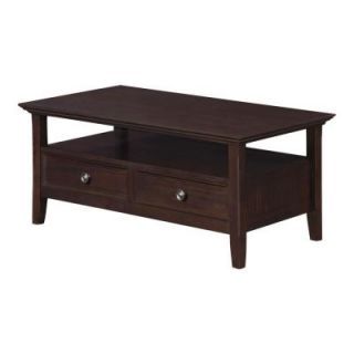 Simpli Home Amherst 44 in. Rectangular Wood Dark American Brown Coffee Table AXCAMH 001