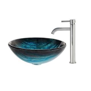 KRAUS Ladon Glass Vessel Sink in Multicolor and Ramus Faucet in Chrome C GV 399 19mm 1007CH