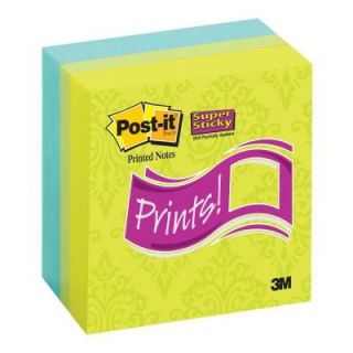 Post It 3 in. x 3 in. Assorted Colors With Printed Pattern Super Sticky Notes (1 Pack of 5 Pads) 654 5SSFP