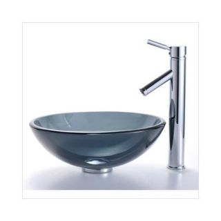 Kraus Clear Black Glass Vessel Bathroom Sink & Sheven Faucet