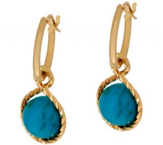 Vicenza Gold Polished Turquoise Charm Hoop Earrings, 14K —