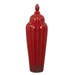 Glossy Red Glaze Ceramic Small Vase with Lid   17138717  