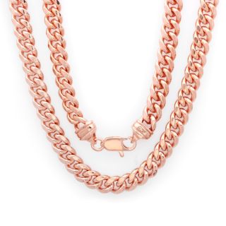 Sterling Essentials Rose Gold Overlay 7.5mm Mens Cuban Link Chain (22