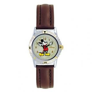 Disney Mickey Mouse Watch with GT & ST Case, White Dial and Brown