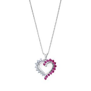 Lab Created Ruby & White Sapphire Sterling Silver Open Heart Pendant