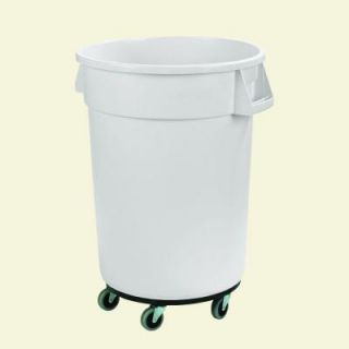 Carlisle Bronco 32 Gal. White Round Trash Can with Dolly (4 Pack) 34113202