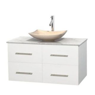 Wyndham Collection Centra 42 in. Vanity in White with Marble Vanity Top in Carrara White and Sink WCVW00942SWHCMGS5MXX