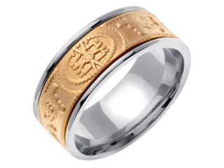 14K Two Tone Gold Comfort Fit The One Celtic Men'S 9 Mm Wedding Band