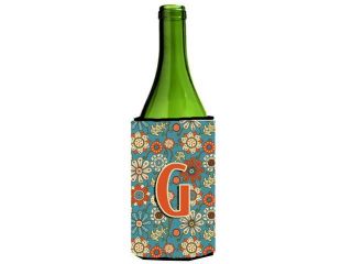 Letter G Flowers Retro Blue Wine Bottle Beverage Insulator Hugger CJ2012 GLITERK