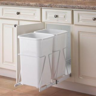 Knape & Vogt 19 in. H x 11 in. W. 23 in. D Steel In Cabinet 27 Qt. Double Pull Out Trash Can in White PRC12 2 27 R W