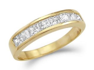 Wedding Band Princess Cubic Zirconia 14k Yellow Gold Anniversary Ring