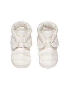Moncler Quilted Nylon Baby Booties, Cream