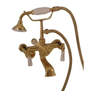 Pegasus 3 Handle Claw Foot Tub Faucet with Elephant Spout and Hand Shower in Polished Brass 4602 PL PB