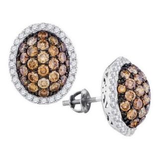 10K White Gold 2.31ctw Decorated Pave Brown Diamond Fashion Flower Oval Earring