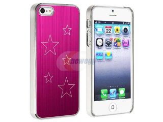 Insten Hot Pink Aluminum Star Snap on Hard plastic Case Cover + Reusable Screen Protector compatible with Apple iPhone 5