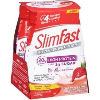 SlimFast Advanced Nutrition Strawberries & Cream Meal Replacement Shakes, 11 fl oz, 4 count