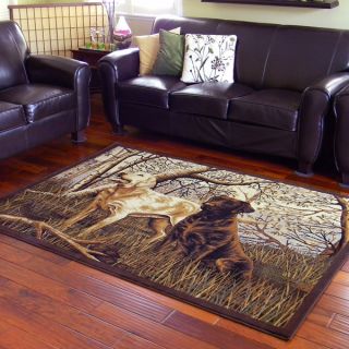 Two Labrador Dogs in Woods Design Beige Area Rug (5x7)   17205029