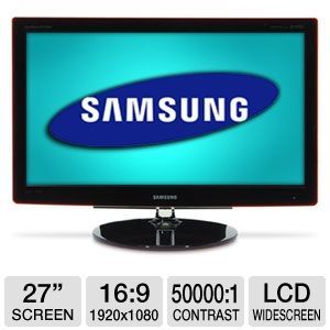 Samsung P2770HD 27 LCD Monitor   1080p, 1920x1080, 169, 5ms, 500001 Dynamic, 10001 Native, VGA, DVI, HDMI, TV Tuner