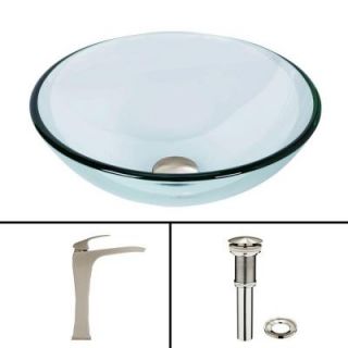 Vigo Glass Vessel Sink in Crystalline and Blackstonian Vessel Faucet Set in Brushed Nickel VGT896