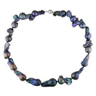 Miadora Black Keshi Pearl Necklace with Silver Ball Clasp (13 20 mm)