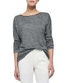 Vince Long Sleeve Tee with Piping, Charcoal