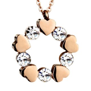 Rose Goldplated Stainless Steel Heart with Cubic Zirconias Necklace