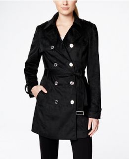Calvin Klein Faux Suede Double Breasted Trench Coat   Coats   Women
