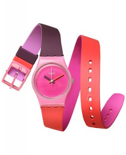 Swatch Womens Swiss Fun in Pink Multicolor Silicone Wrap Strap Watch