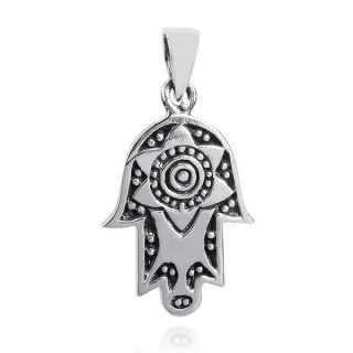 Hand of Hamsa Protection Symbol .925 Silver Pendant (Thailand)