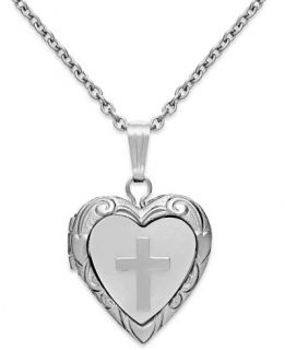 Childrens Mother of Pearl Cross and Heart Locket in Sterling Silver
