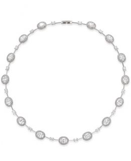 Eliot Danori Silver Tone Framed Crystal Open Oval Collar Necklace