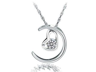 Chaomingzhen  Rhodium Plated 925 Sterling Silver Cubic Zirconia  Moon and Heart Pendants Necklaces for Women  Chain Length 18"