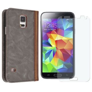 Insten Grey/ Brown Phone Stand/ Leather Wallet Folio Case with Anti